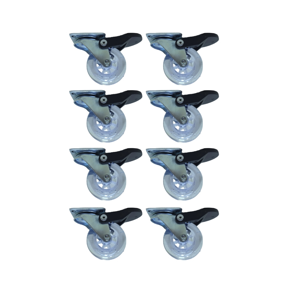 Kit 8 Rodízio Rodinha Giratório Para Móveis Carrinhos Gel Silicone 50mm AntiRisco Com Freios