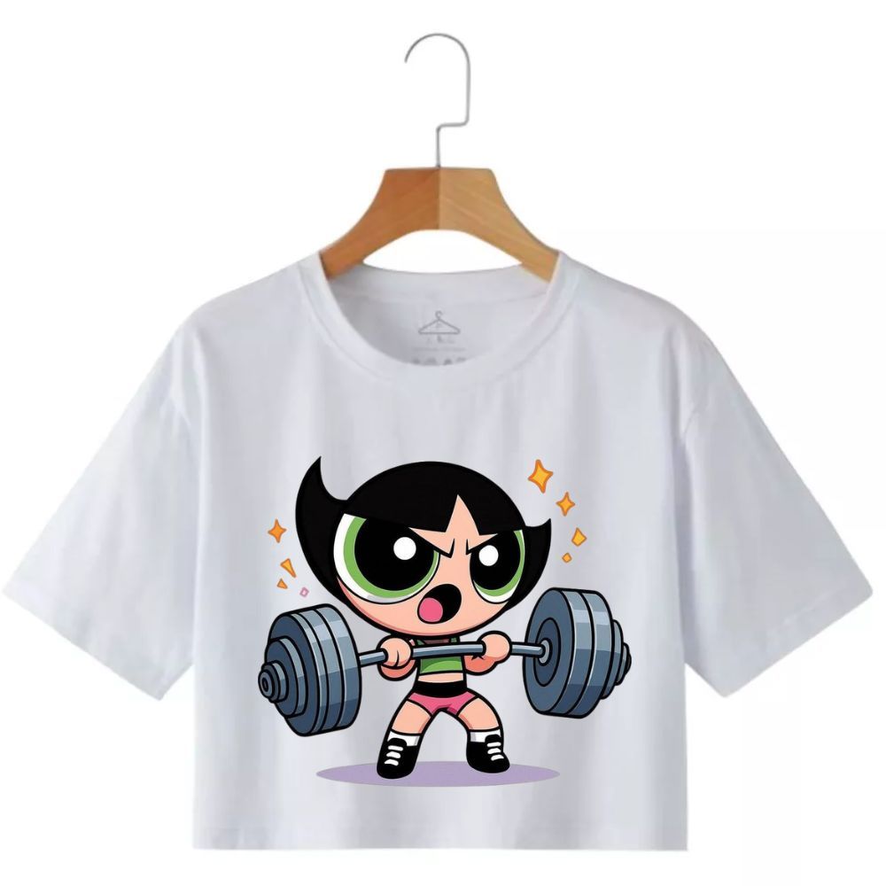 Cropped Feminino Estampa Docinho Academia Meninas Super Poderosas Fashion Academia Esporte