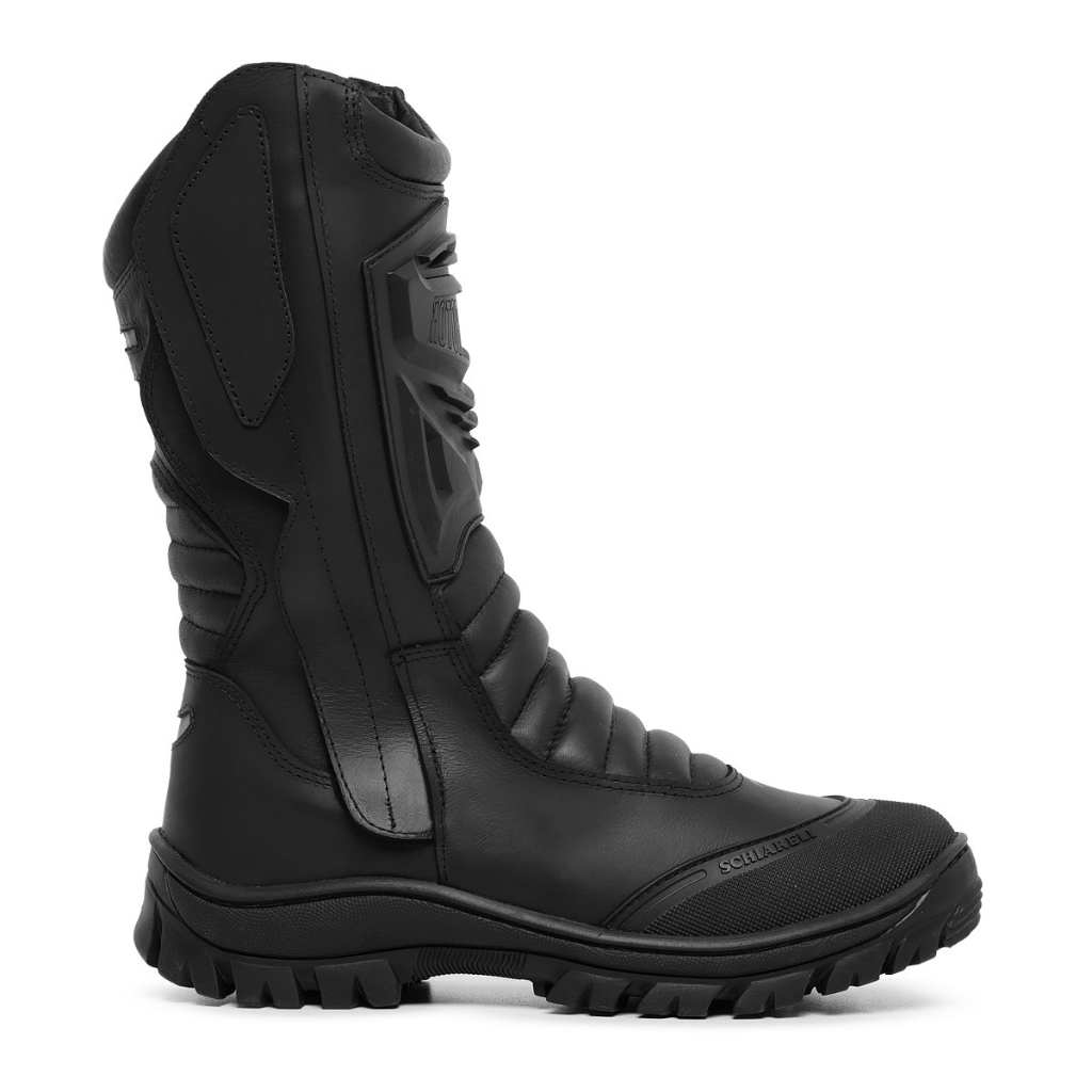 Bota Tática Masculino Motoqueiro Couro Legitimo Cano Longo Com Proteção Interior Forrado Zíper Lateral Sola Blaqueada