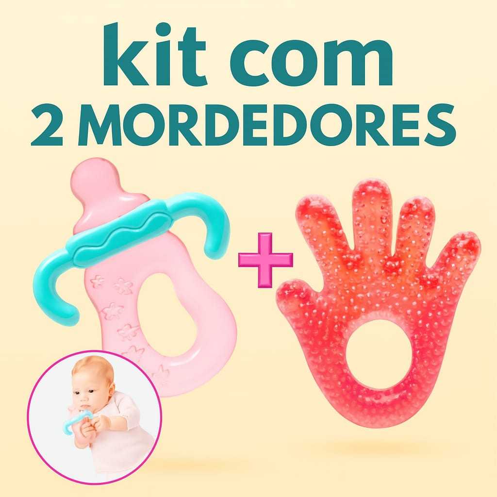 Kit Com 2 Massageador Mordedor Com Agua Buba Bebe Dentes Gengiva Formato Chupeta E Maozinha Seguros Divertidos em Oferta na Shopee