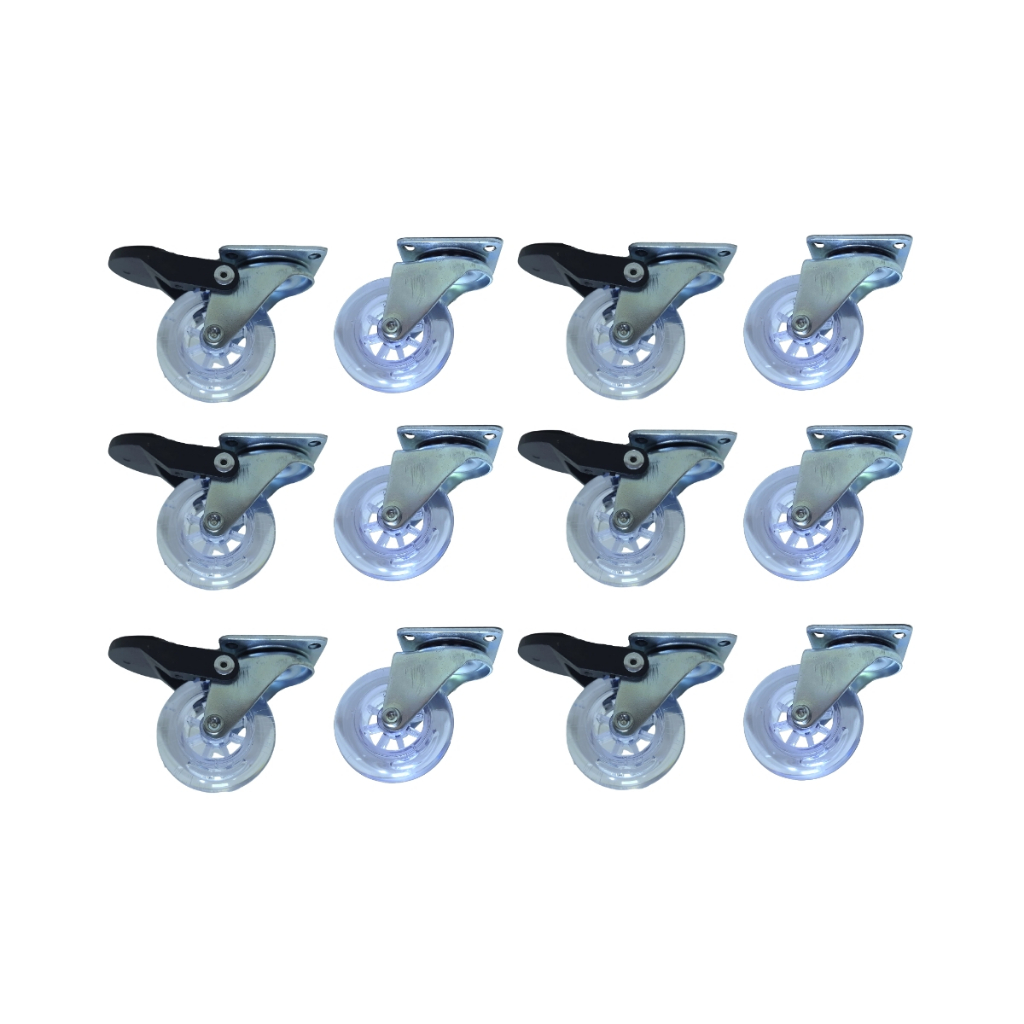 Kit 12 Rodízio Rodinha Giratório Para Móveis Carrinhos Gel Silicone 50mm AntiRisco 6 Com Freios 6 Sem Freios