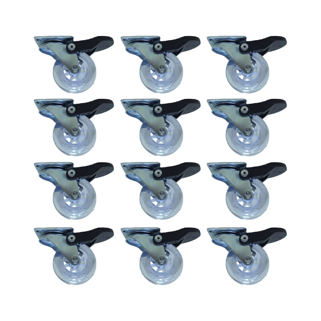 Kit 12 Rodízio Rodinha Giratório Para Móveis Carrinhos Gel Silicone 50mm AntiRisco Com Freios