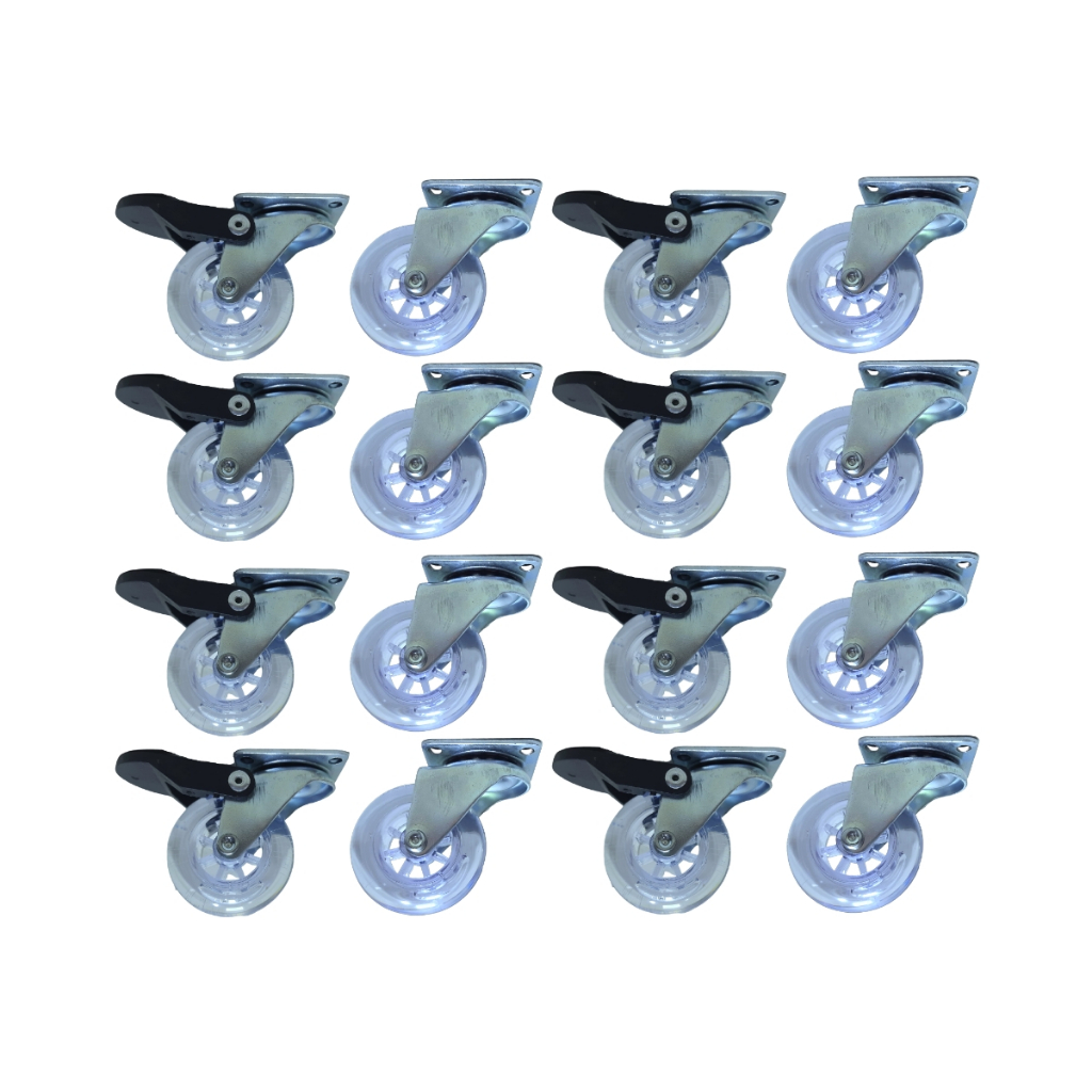 Kit 16 Rodízio Rodinha Giratório Para Móveis Carrinhos Gel Silicone 50mm AntiRisco 8 Com Freios 8 Sem Freios