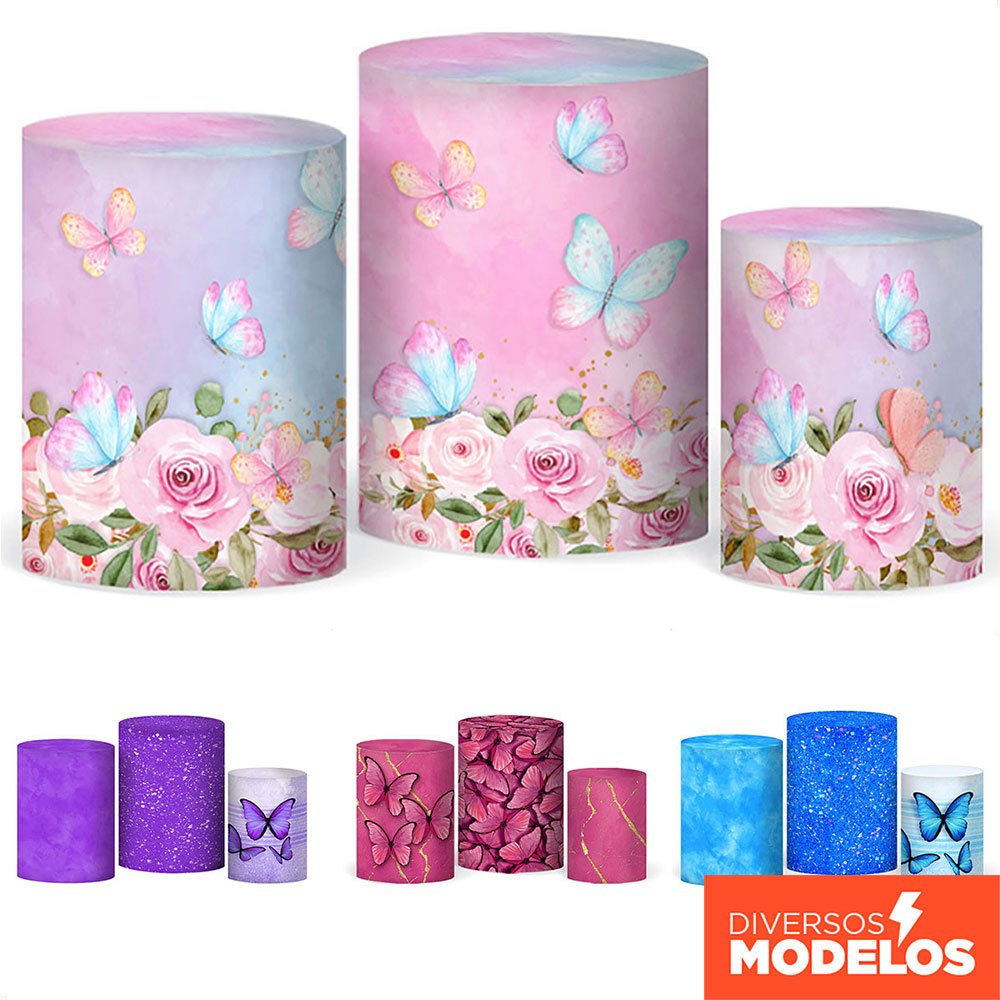 Capa Cilindro de Festa Borboleta Trio Veste Fácil Em Tecido Com Elástico - Diversos Modelos em Oferta na Shopee