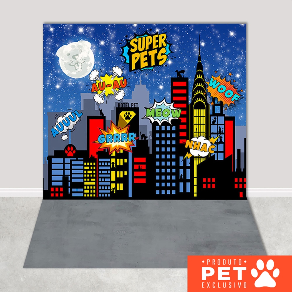 Fundo Fotográfico Pet Shop Heróis Cenário Super Pet Painel Foto Tecido Sublimado 1,20x1,70m - PET-69