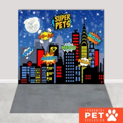 Fundo Fotográfico Pet Shop Heróis Cenário Super Pet Painel Foto Tecido Sublimado 1,20x1,70m - PET-69