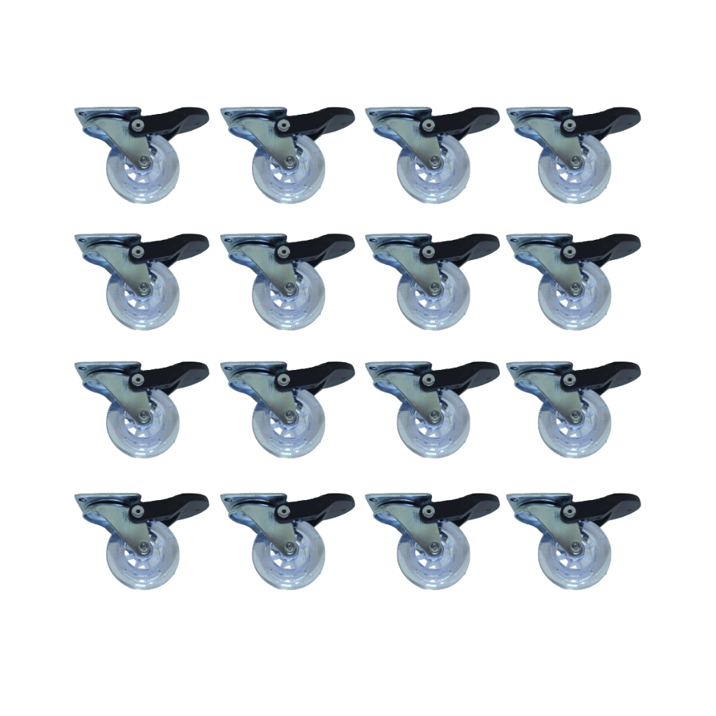 Kit 16 Rodízio Rodinha Giratório Para Móveis Carrinhos Gel Silicone 50mm AntiRisco Com Freios