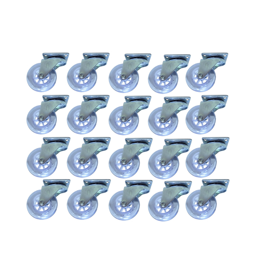 Kit 20 Rodízio Rodinha Giratório Para Móveis Carrinhos Gel Silicone 50mm AntiRisco Sem Freios