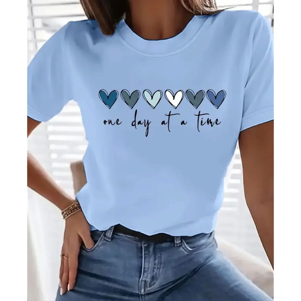 Camiseta Feminina Estilo tumblr Estampa Corações Casual Estiloso
