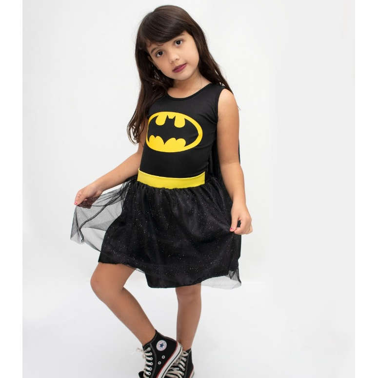 Fantasia menina  Vestido Bat Girl Infantil escola festa carnaval super herói Batman