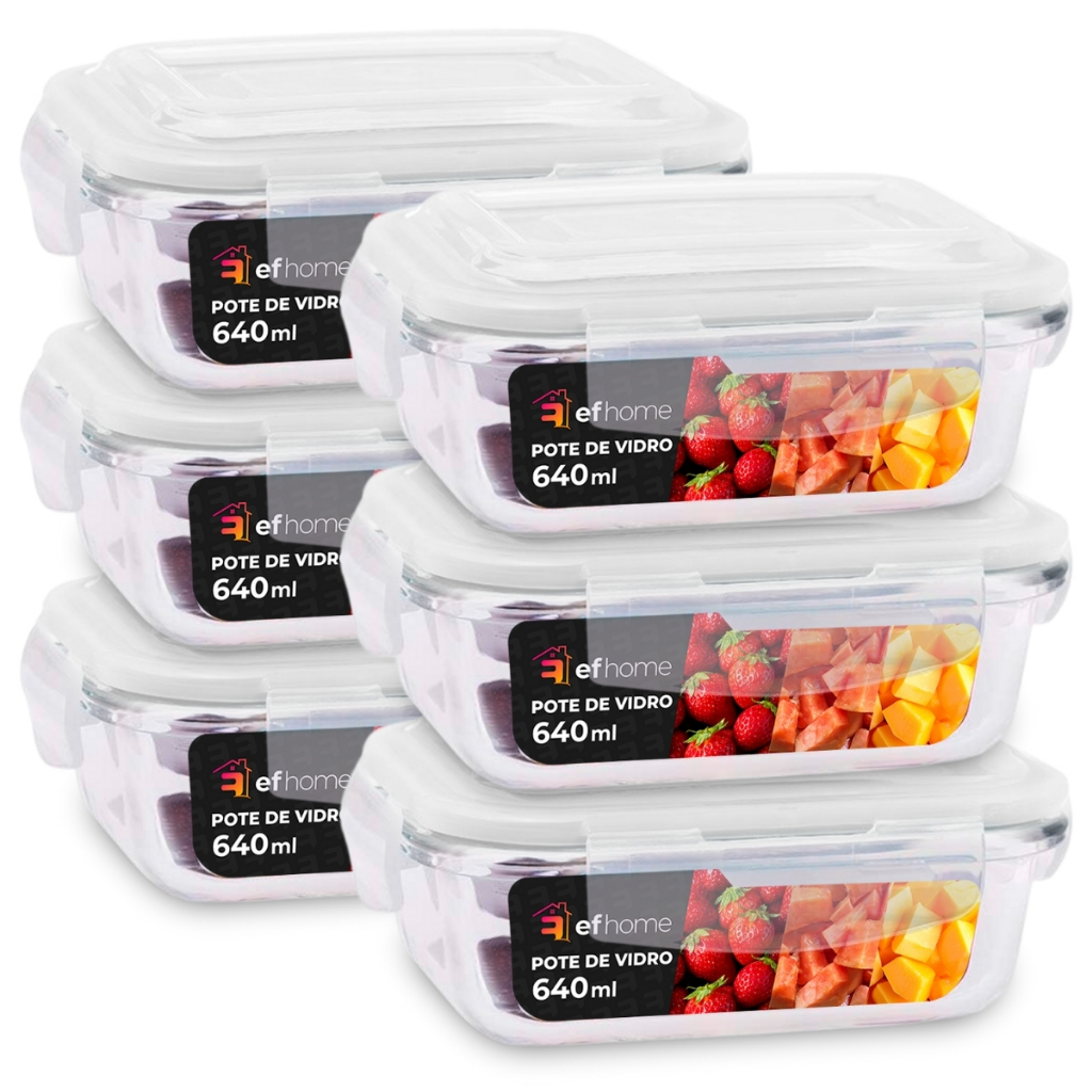 Kit 6 Pote de Vidro Hermético 640 ML Com Tampa Plástica e Vedação BPA FREE Marmita de Forno Freezer · foto 2