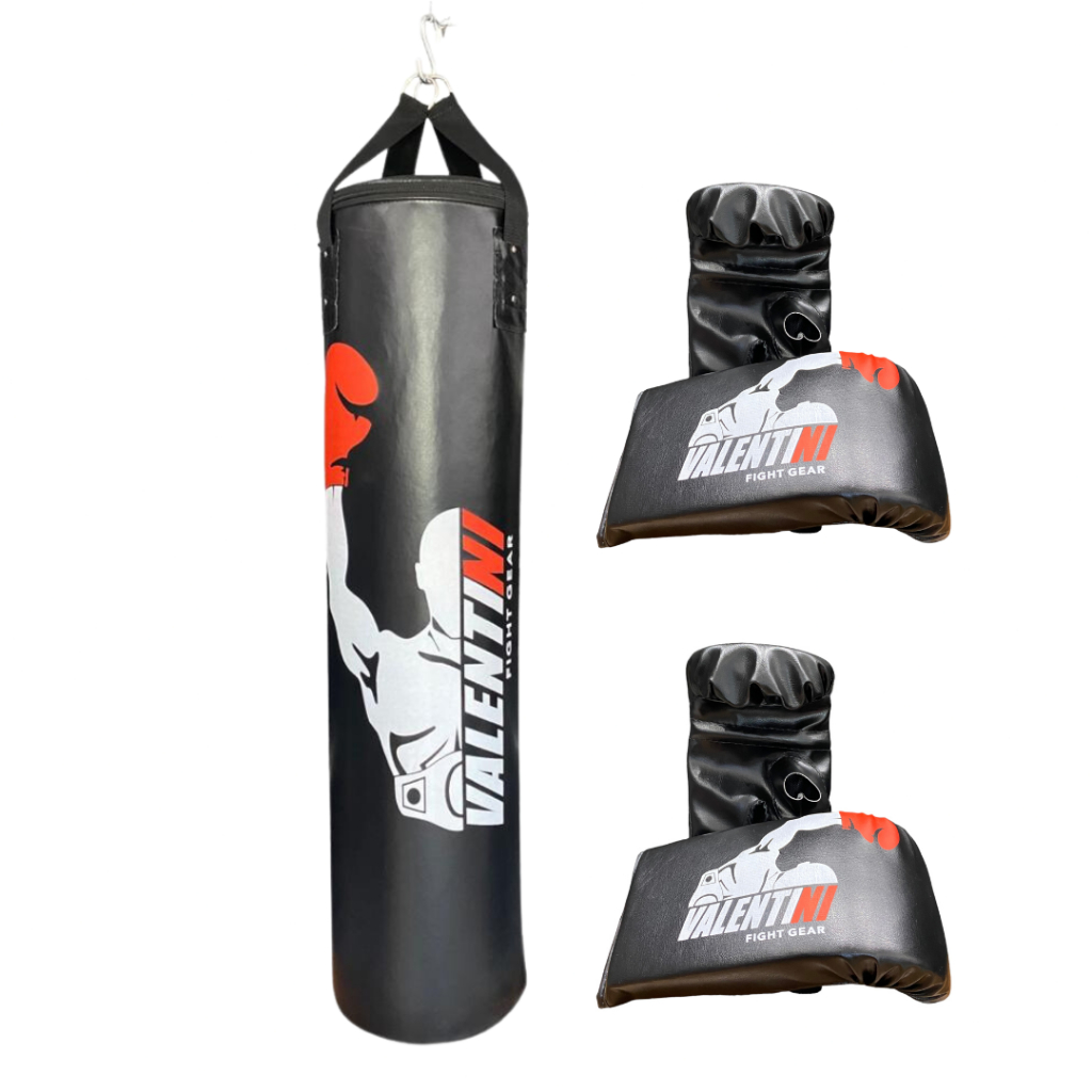 Saco de Pancada VALENTINI  100 cm - Treino Boxe Muay + 2 Luva Bate Saco Preta