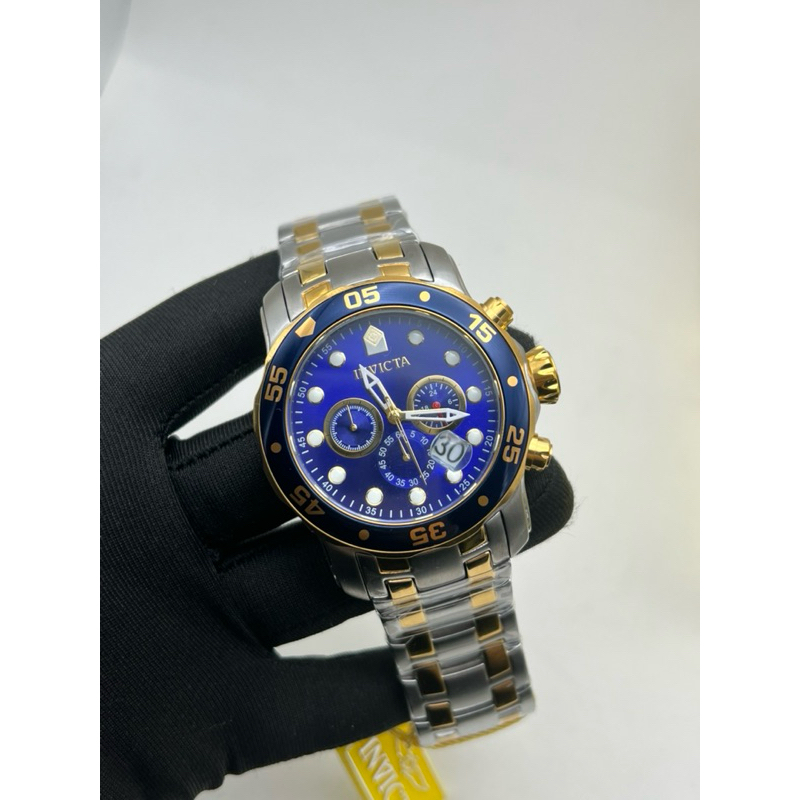 Relógio invicta Pro Drive 0077 prata dourado 18K completo na caixa fechada