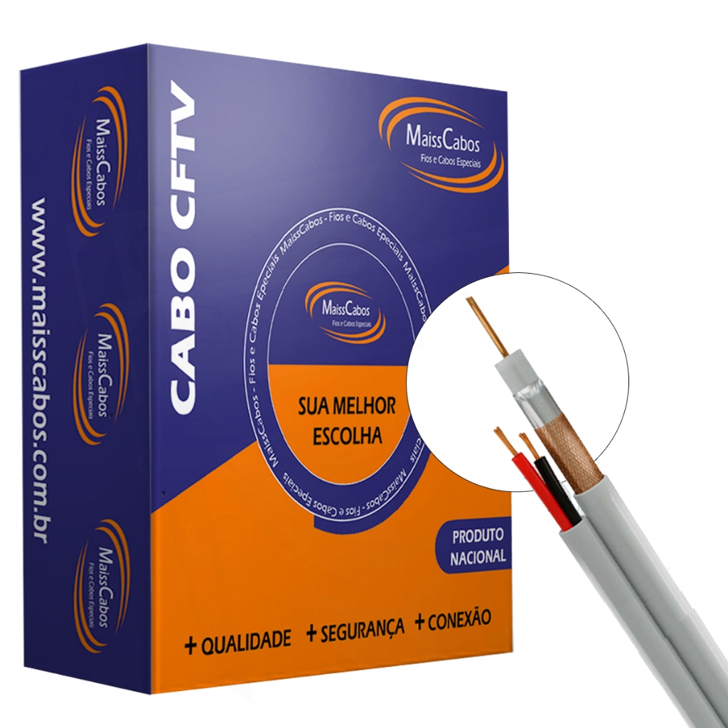 Cabo Cftv Blindado p/ Camera de Segurança com Energia 100mt