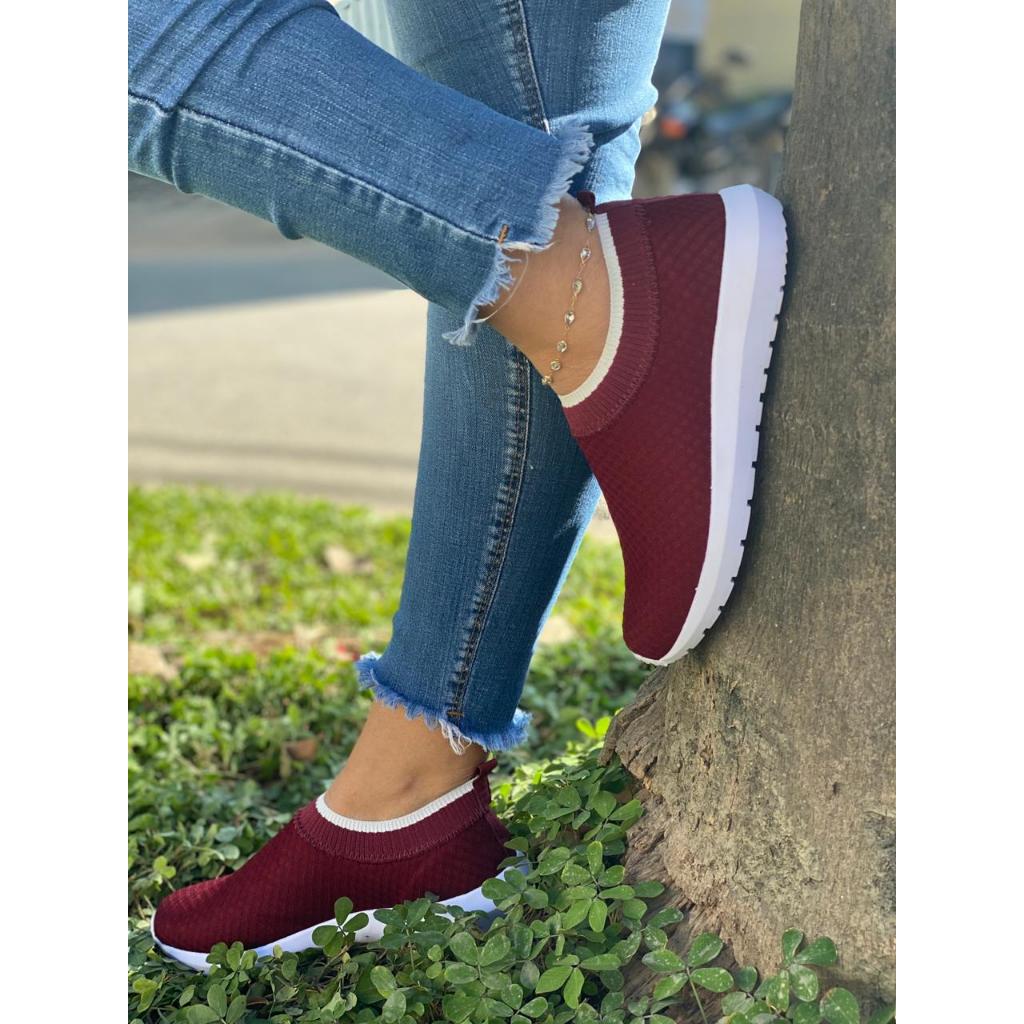 Tênis feminino meia confortável sem cadarço P/caminhada dia a dia em Oferta na Shopee