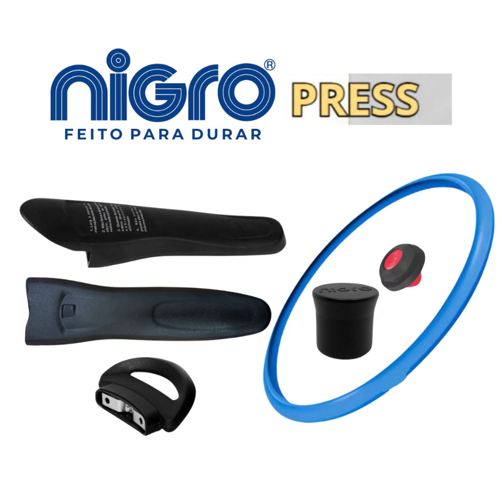 Kit 6 Pçs Reparo Panela Pressão Nigro Press 3/4,5 e 6 litros  Cabo Borracha Pino Válvula Alça