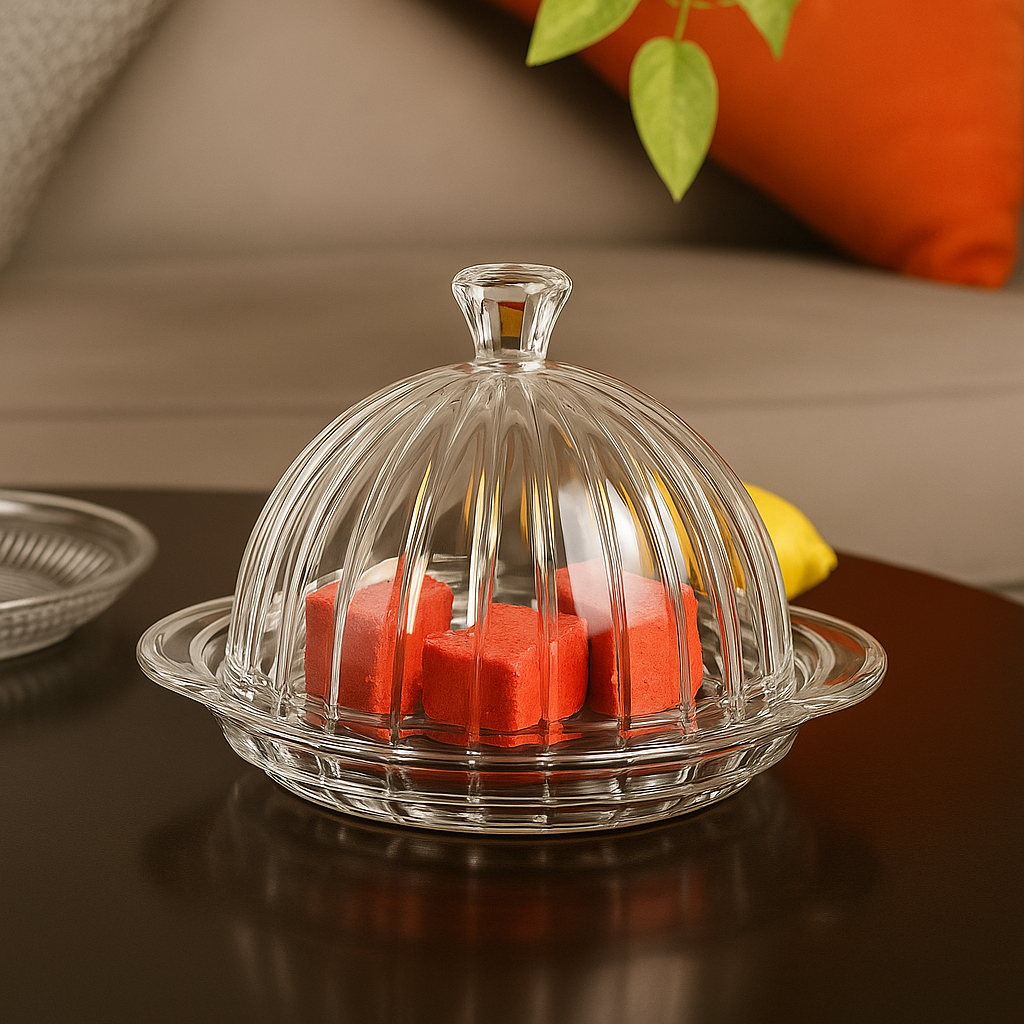 Queijeira Redonda com Tampa de Vidro Cristal - Porta Queijo Decorativa para Mesa Posta Frios