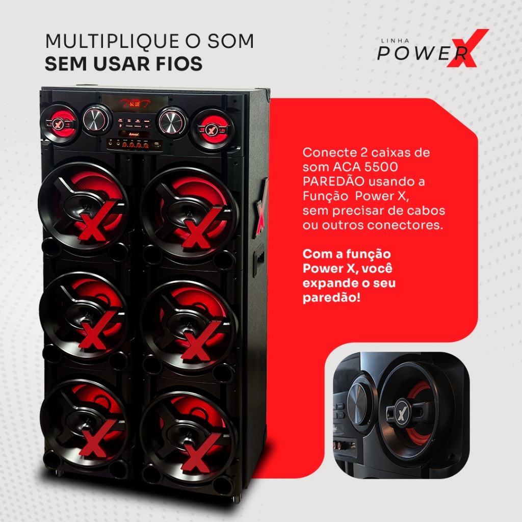 Torre Som 5500W Amvox ACA 5500 Paredão New X Sextuplo Woofer 10 TWS Led USB Bivolt Bluetooth — imagem 2 de 2