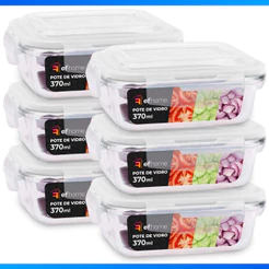6 Pote Vidro Hermético 370 ML Tampa Plástica Vedação BPA Marmita Forno Freezer Armazenar Conservar Alimentos