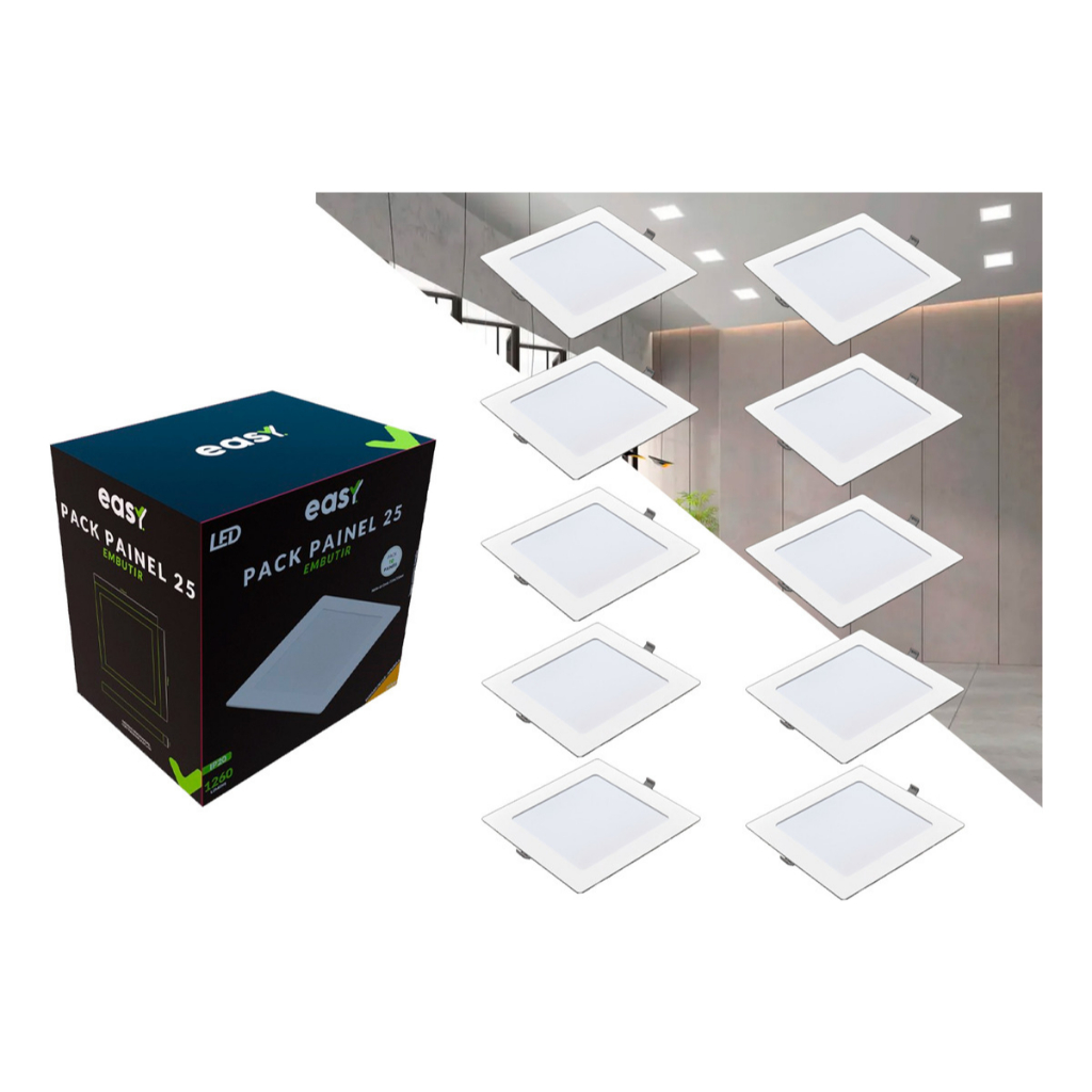 Kit 10 Painel Led Embutir 25w 3000k Quadrado Bivolt Estrutura Branco Quente 110v/220v em Oferta na Shopee