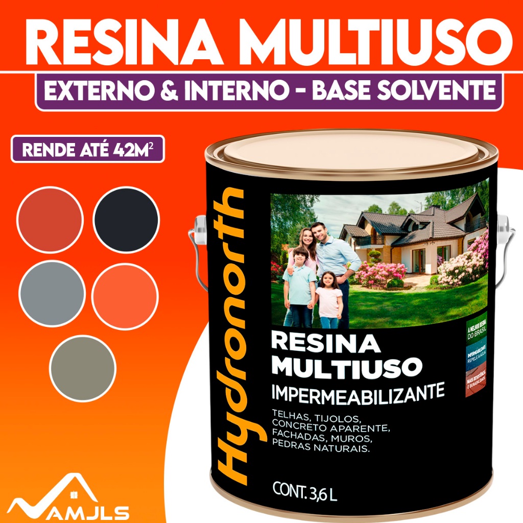 Resina Multiuso Impermeabilizante Telhado Telhas Muros Pedra Cor Fosco e brilhante 3,6L Hydronorth