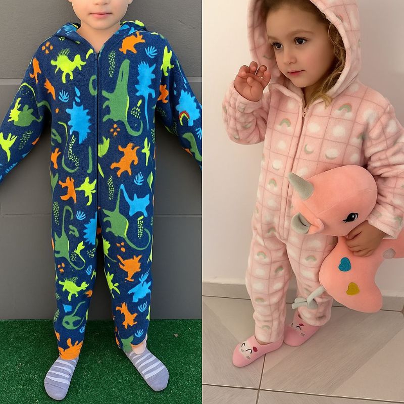 macacão de fleece pijama peluciado para o inverno para meninas e meninos tamanhos do 1 ao 10