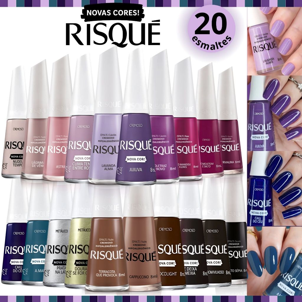 Kit 20 Esmaltes Risqué Novas Cores Cremosas Diversas Cores Esmalte Atacado em Oferta na Shopee