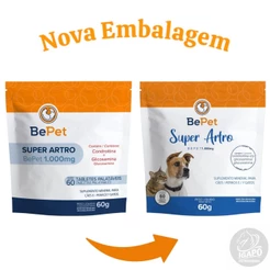 Superartro Bepet Condroitina Regenerador Articular para cães e gatos 1000mg 60gr