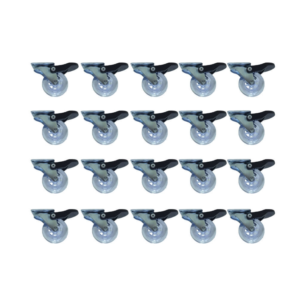 Kit 20 Rodízio Rodinha Giratório Para Móveis Carrinhos Gel Silicone 50mm AntiRisco Com Freios