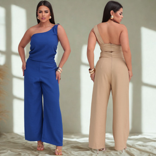 Macacao Pantalona Feminino Longo Regata Social Elegante Transpassado Alfaiataria para festa casual em Oferta na Shopee