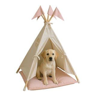 Cabana casinha tenda toca Pet M para cães e gatos cru com rosa em Oferta na Shopee