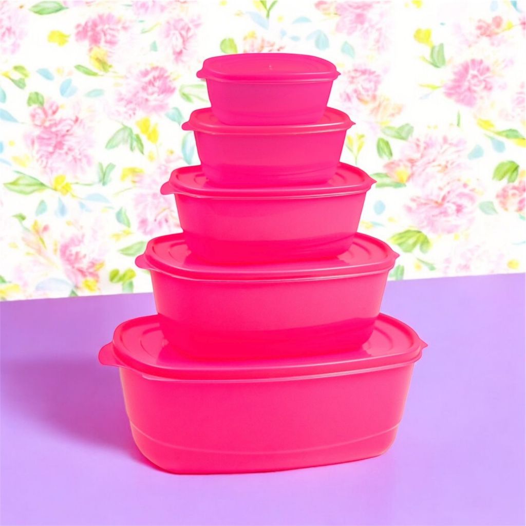 Kit com 5 Potes Plásticos Neon Retangulares Multiuso Mantimentos Cozinha Utilidades