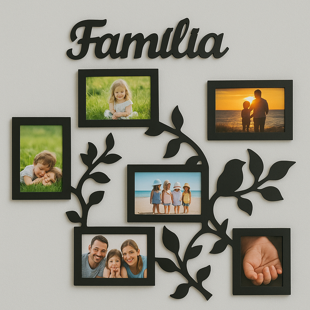Quadro Decorativo Família com Porta-Retratos em MDF | 45x55cm Parede Sala/Quarto