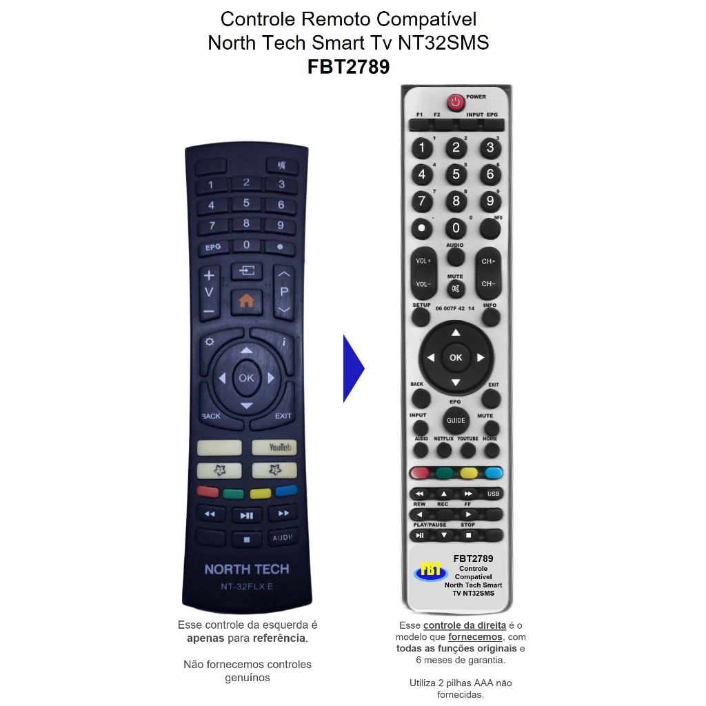 Controle Compatível Com NORTH TECH SMART TV FBT2789