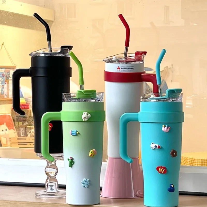 Copo Térmico 1200ml com Canudo e Alça Grande Capacidade Antivazamento Portátil