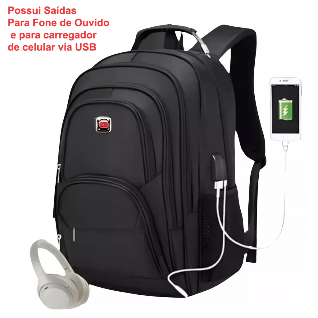 Mochila Grande Executiva Notebook Impermeável Saída Usb e Saída Fone Oferta