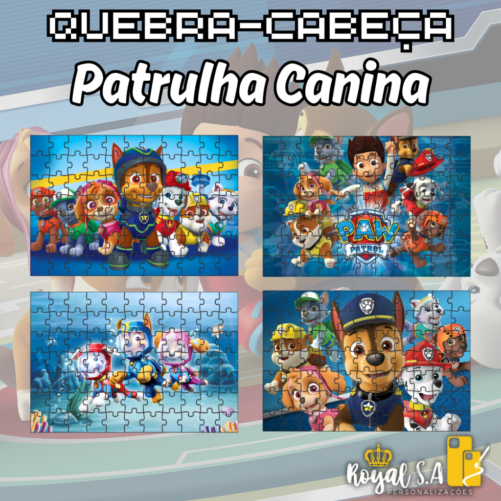 Quebra-Cabeça personalizado Patrulha Canina em MDF - Puzzle 24pç/ 32pç/ 64pç/ 90pç/ 200pç/ 500peças