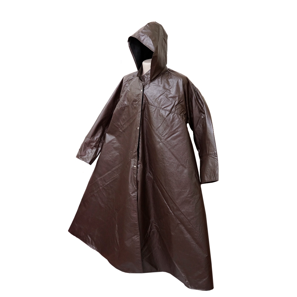 Capa De Chuva Em Couro Sintético Com Capuz 100% Impermeável