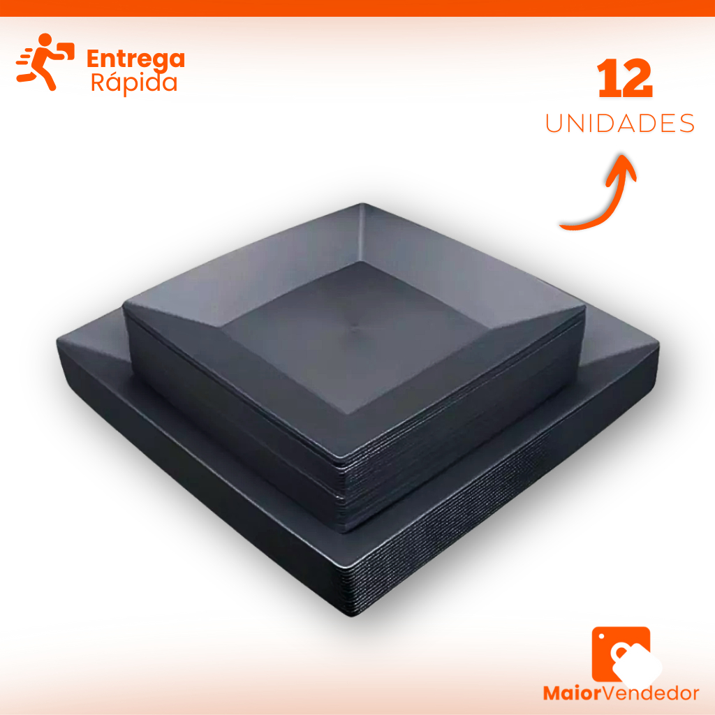 Kit 12 Pratos 6 Pratos Quadrados Refeição 6 Pratos Quadrados para Sobremesa Preto Plásticos Festas