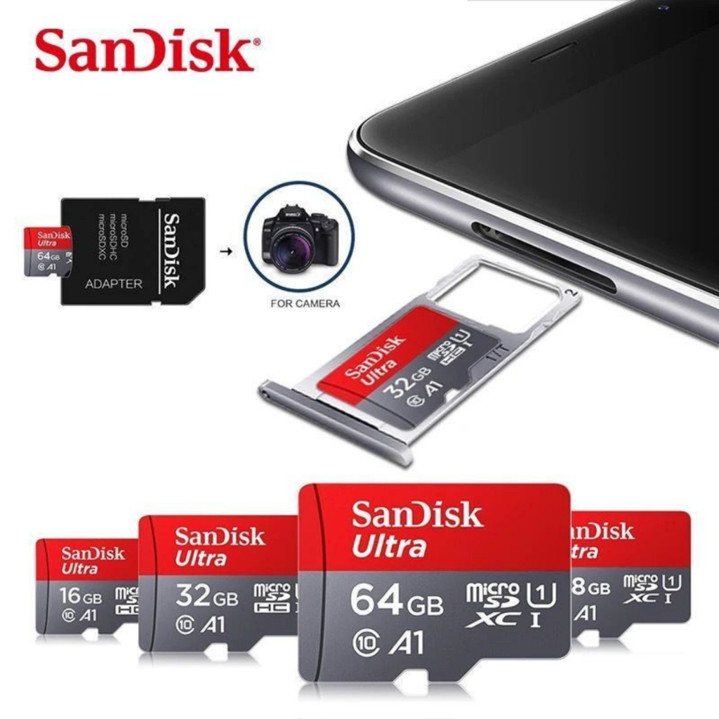 Cartão De Memória Sd Ultra Sandisk Micro Classe 10 16gb 32gb 64gb 128gb 256gb Com Adaptador XC I