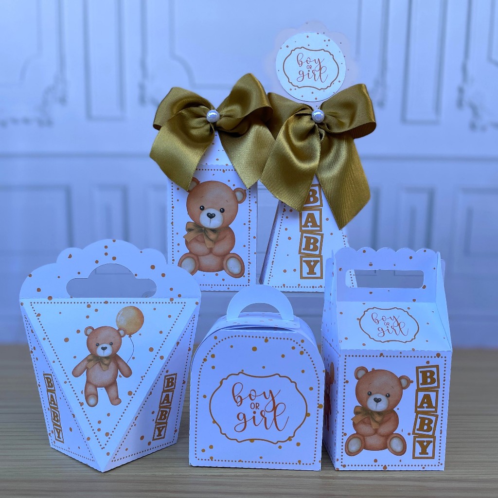 Personalizados chá revelação ursinho neutro PEGUE E MONTE / kit caixinha personalizada ursinho neutro / CHÁ REVELAÇÃO