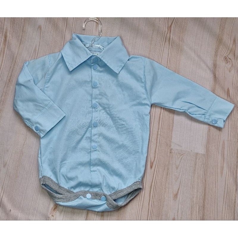 Roupa de Bebê Body Camisa Bebê Manga Longa Azul Bebê  Camisa Batizado Bebê