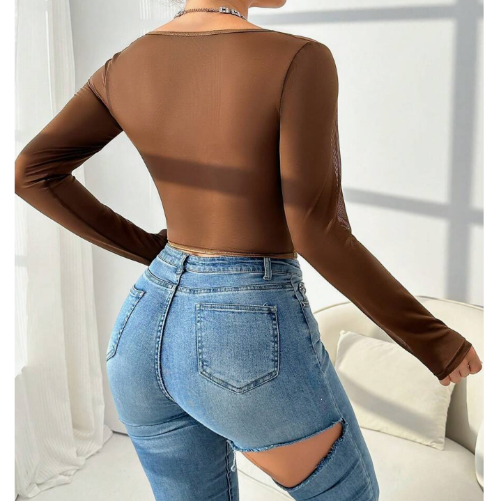 Detalhes do Cropped Corpete Blusa Barbatana Renda Manga Longa Sexy Feminino Sem Bojo ENVIO IMEDIATO