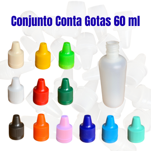 Kit 100un Frasco Conta Gotas 60ml Tampa Colorida Para Brindes Lembrancinhas Tintas