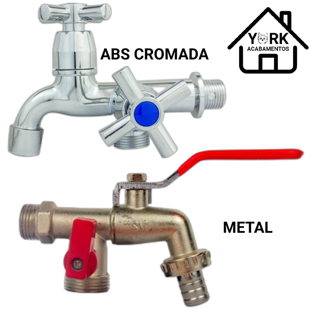 Torneira Tanque 2 Saídas 1/2 para Maquina Lavar Jardim 1/4 Volta ABS Cromada ou Metal 1/4 de Volta