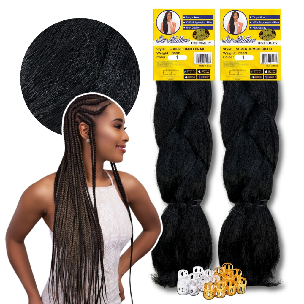 Kit 2 Cabelo Super Jumbo Trança Box Braid Ser Mulher em Oferta na Shopee