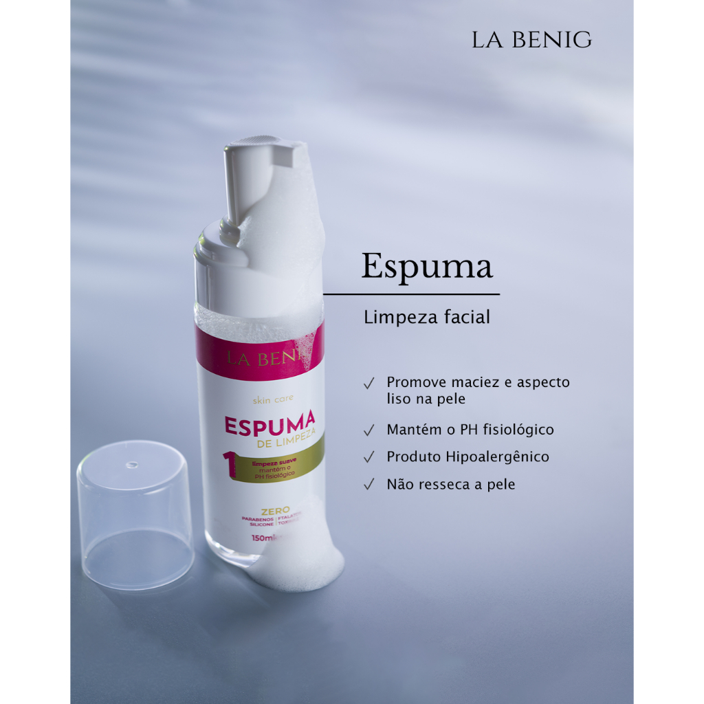 KIT SKIN CARE PARA SOBRANCELHAS ESPUMA ESFOLIANTE ADSTRINGENTE LA BENIG