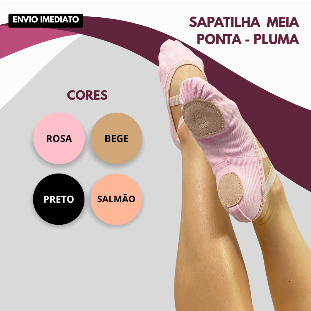 Sapatilha Ballet Meia Ponta Pluma Frappé Solado Dividido em Oferta na Shopee