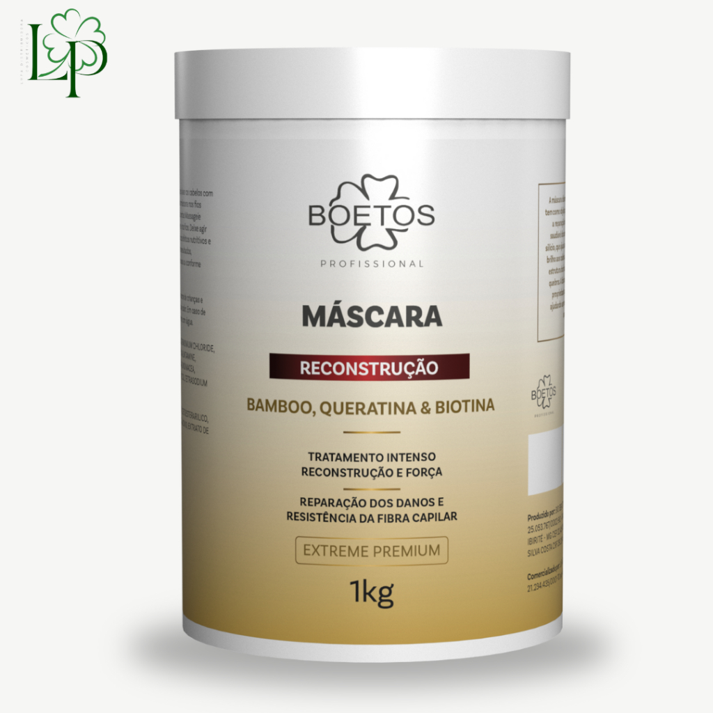 Máscara Reconstrução Bamboo Queratina e Biotina Boetos Profissional Premium 1kg