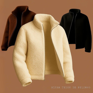 Casaco Teddy Feminino Pelucia Blusa de Frio Gola Alta Sem Capuz